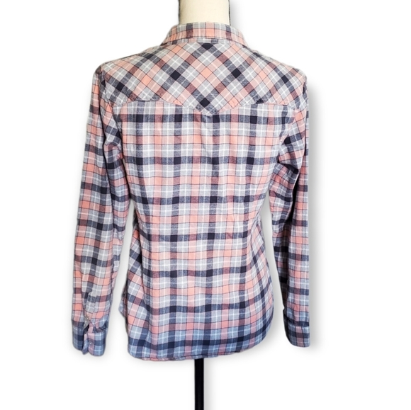 Baleno Checkered Plaid Blouse Flannel Shirt Size Large fitted button down - Picture 3 of 5
